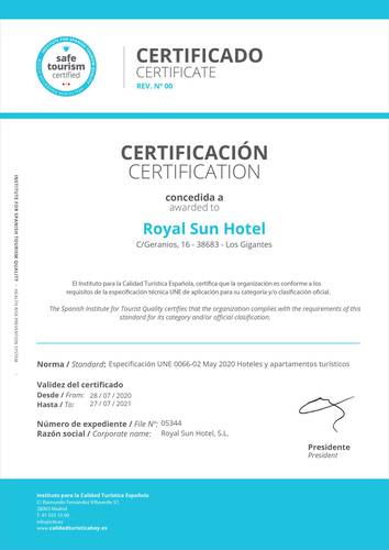 Certificado de turismo seguro royal sun resort acantilado de los gigantes Certificado de turismo seguro royal sun resort acantilado de los gigantes